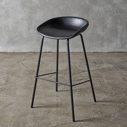 Industrial Indoor Barstool Iron Distressed Quilted Tall Stool with Leather Seat Textured Black 1 Piece Clearhalo 'Bar Furniture' 'Bar Stools' 'bar_stools' 'furn' 'furn_bar_stools' 'furniture_bar_stools' 'Kitchen & Dining Furniture' 'kitchen&dining_furn' 'kitchen' 'kitchen_furn' Furniture' 4392030