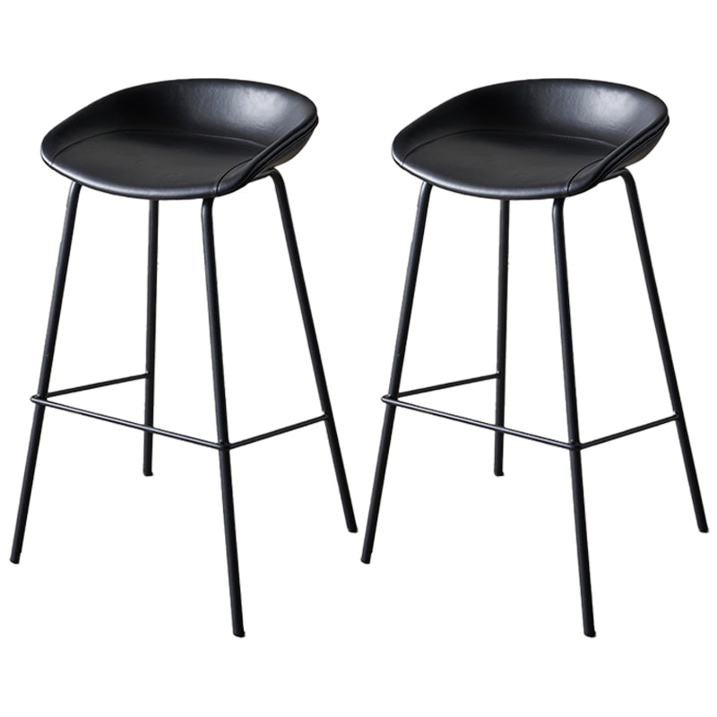 Industrial Indoor Barstool Iron Distressed Quilted Tall Stool with Leather Seat Textured Black 2 Piece Set Clearhalo 'Bar Furniture' 'Bar Stools' 'bar_stools' 'furn' 'furn_bar_stools' 'furniture_bar_stools' 'Kitchen & Dining Furniture' 'kitchen&dining_furn' 'kitchen' 'kitchen_furn' Furniture' 4392031