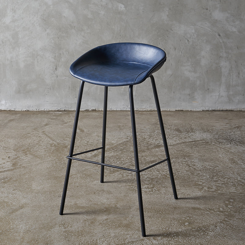 Industrial Indoor Barstool Iron Distressed Quilted Tall Stool with Leather Seat Blue 1 Piece Clearhalo 'Bar Furniture' 'Bar Stools' 'bar_stools' 'furn' 'furn_bar_stools' 'furniture_bar_stools' 'Kitchen & Dining Furniture' 'kitchen&dining_furn' 'kitchen' 'kitchen_furn' Furniture' 4392033