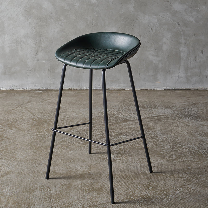 Industrial Indoor Barstool Iron Distressed Quilted Tall Stool with Leather Seat Dark Green 1 Piece Clearhalo 'Bar Furniture' 'Bar Stools' 'bar_stools' 'furn' 'furn_bar_stools' 'furniture_bar_stools' 'Kitchen & Dining Furniture' 'kitchen&dining_furn' 'kitchen' 'kitchen_furn' Furniture' 4392036