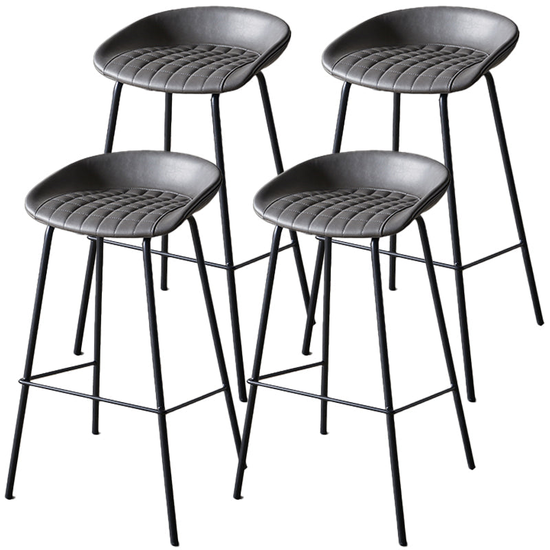 Industrial Indoor Barstool Iron Distressed Quilted Tall Stool with Leather Seat Dark Gray-Black 4 Piece Set Clearhalo 'Bar Furniture' 'Bar Stools' 'bar_stools' 'furn' 'furn_bar_stools' 'furniture_bar_stools' 'Kitchen & Dining Furniture' 'kitchen&dining_furn' 'kitchen' 'kitchen_furn' Furniture' 4392038
