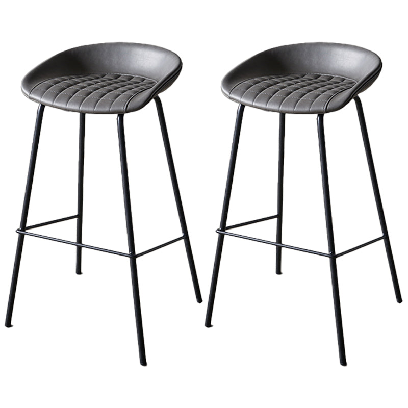 Industrial Indoor Barstool Iron Distressed Quilted Tall Stool with Leather Seat Dark Gray-Black 2 Piece Set Clearhalo 'Bar Furniture' 'Bar Stools' 'bar_stools' 'furn' 'furn_bar_stools' 'furniture_bar_stools' 'Kitchen & Dining Furniture' 'kitchen&dining_furn' 'kitchen' 'kitchen_furn' Furniture' 4392040
