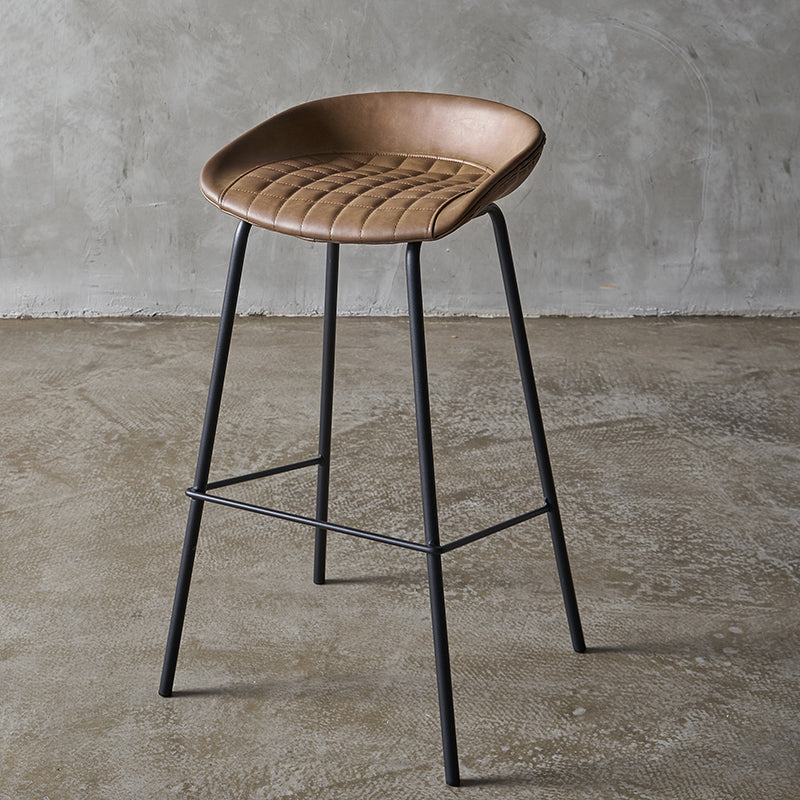 Industrial Indoor Barstool Iron Distressed Quilted Tall Stool with Leather Seat Coffee 1 Piece Clearhalo 'Bar Furniture' 'Bar Stools' 'bar_stools' 'furn' 'furn_bar_stools' 'furniture_bar_stools' 'Kitchen & Dining Furniture' 'kitchen&dining_furn' 'kitchen' 'kitchen_furn' Furniture' 4392042