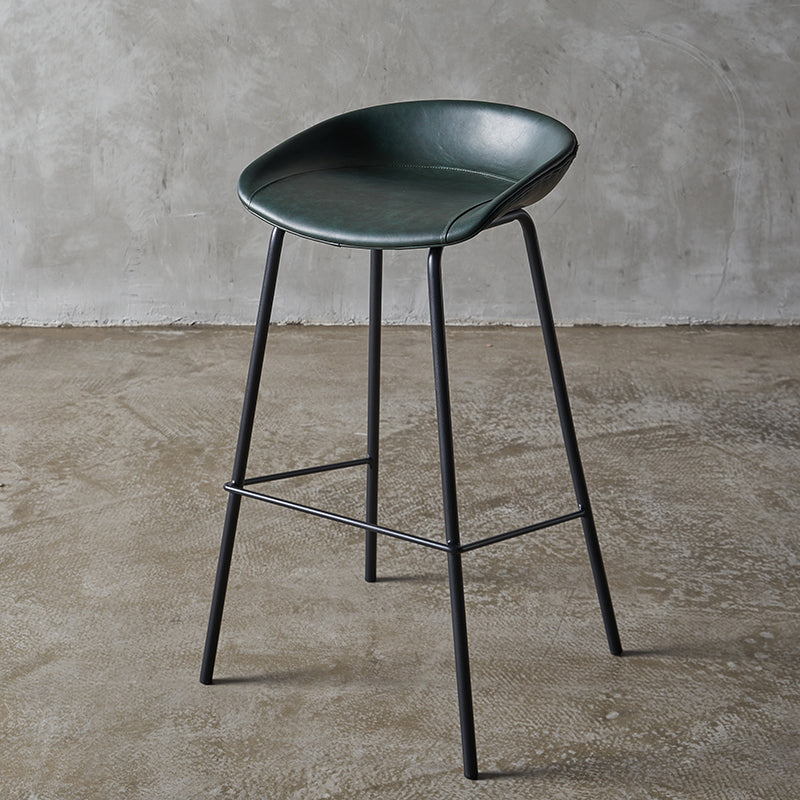 Industrial Indoor Barstool Iron Distressed Quilted Tall Stool with Leather Seat Blackish Green 1 Piece Clearhalo 'Bar Furniture' 'Bar Stools' 'bar_stools' 'furn' 'furn_bar_stools' 'furniture_bar_stools' 'Kitchen & Dining Furniture' 'kitchen&dining_furn' 'kitchen' 'kitchen_furn' Furniture' 4392045
