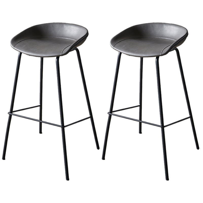 Industrial Indoor Barstool Iron Distressed Quilted Tall Stool with Leather Seat Dark Gray 2 Piece Set Clearhalo 'Bar Furniture' 'Bar Stools' 'bar_stools' 'furn' 'furn_bar_stools' 'furniture_bar_stools' 'Kitchen & Dining Furniture' 'kitchen&dining_furn' 'kitchen' 'kitchen_furn' Furniture' 4392052