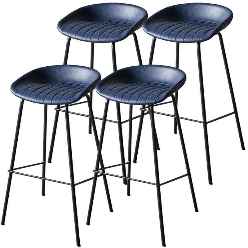 Industrial Indoor Barstool Iron Distressed Quilted Tall Stool with Leather Seat Denim Blue 4 Piece Set Clearhalo 'Bar Furniture' 'Bar Stools' 'bar_stools' 'furn' 'furn_bar_stools' 'furniture_bar_stools' 'Kitchen & Dining Furniture' 'kitchen&dining_furn' 'kitchen' 'kitchen_furn' Furniture' 4392053