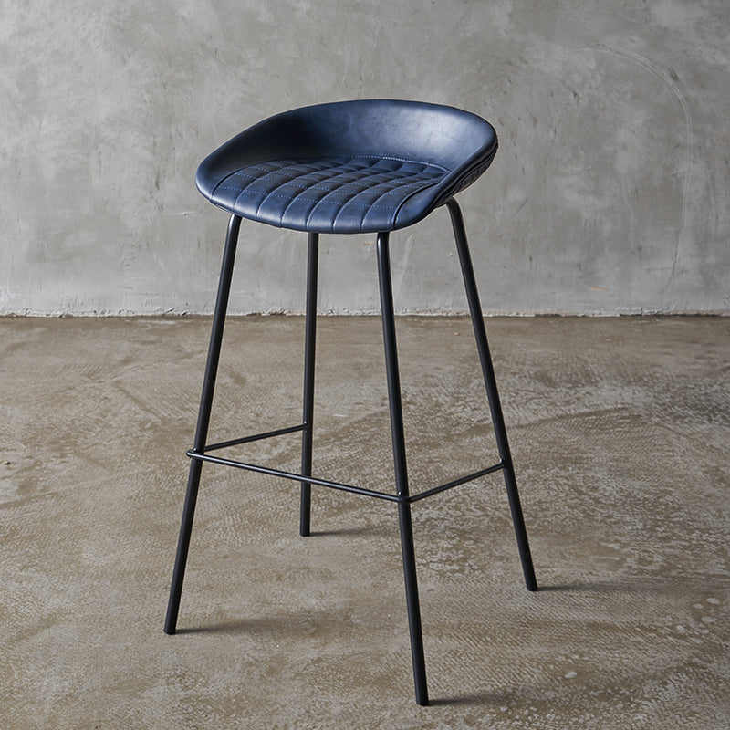 Industrial Indoor Barstool Iron Distressed Quilted Tall Stool with Leather Seat Denim Blue 1 Piece Clearhalo 'Bar Furniture' 'Bar Stools' 'bar_stools' 'furn' 'furn_bar_stools' 'furniture_bar_stools' 'Kitchen & Dining Furniture' 'kitchen&dining_furn' 'kitchen' 'kitchen_furn' Furniture' 4392054