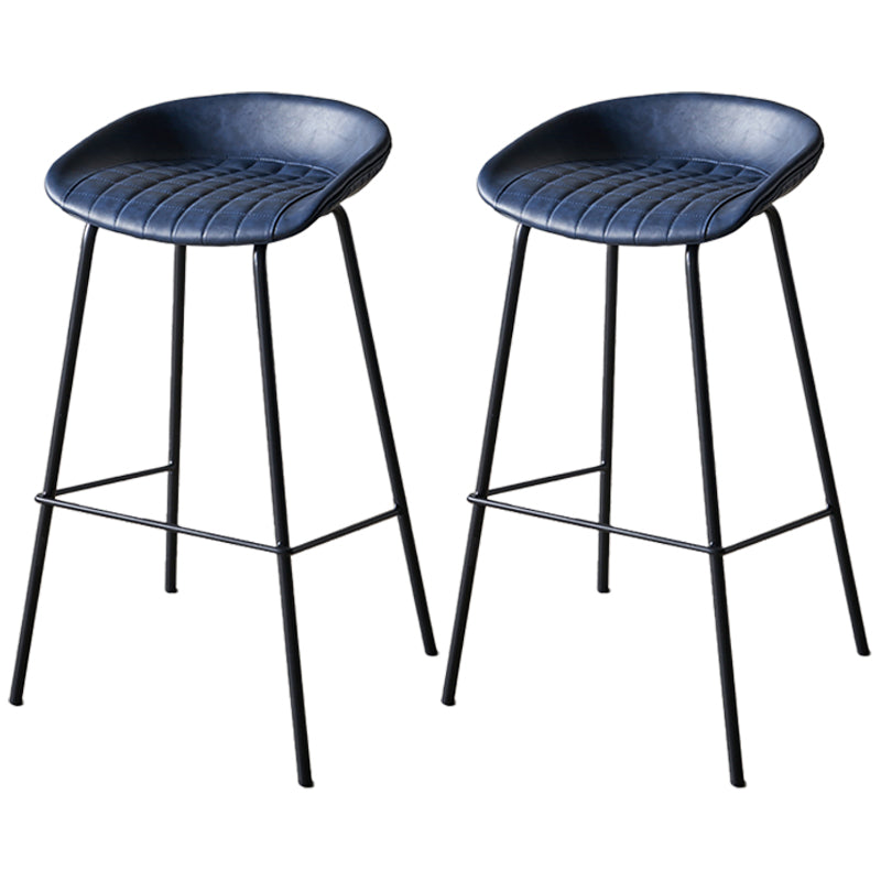 Industrial Indoor Barstool Iron Distressed Quilted Tall Stool with Leather Seat Denim Blue 2 Piece Set Clearhalo 'Bar Furniture' 'Bar Stools' 'bar_stools' 'furn' 'furn_bar_stools' 'furniture_bar_stools' 'Kitchen & Dining Furniture' 'kitchen&dining_furn' 'kitchen' 'kitchen_furn' Furniture' 4392055