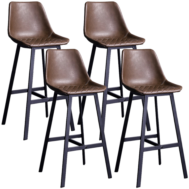 Distressed Leather Low Back Barstool Industrial Indoor Tall Stool with Bucket Seat Dark Khaki 4 Piece Set Counter Stool(26"H) Clearhalo 'Bar Furniture' 'Bar Stools' 'bar_stools' 'furn' 'furn_bar_stools' 'furniture_bar_stools' 'Kitchen & Dining Furniture' 'kitchen&dining_furn' 'kitchen' 'kitchen_furn' Furniture' 4392107