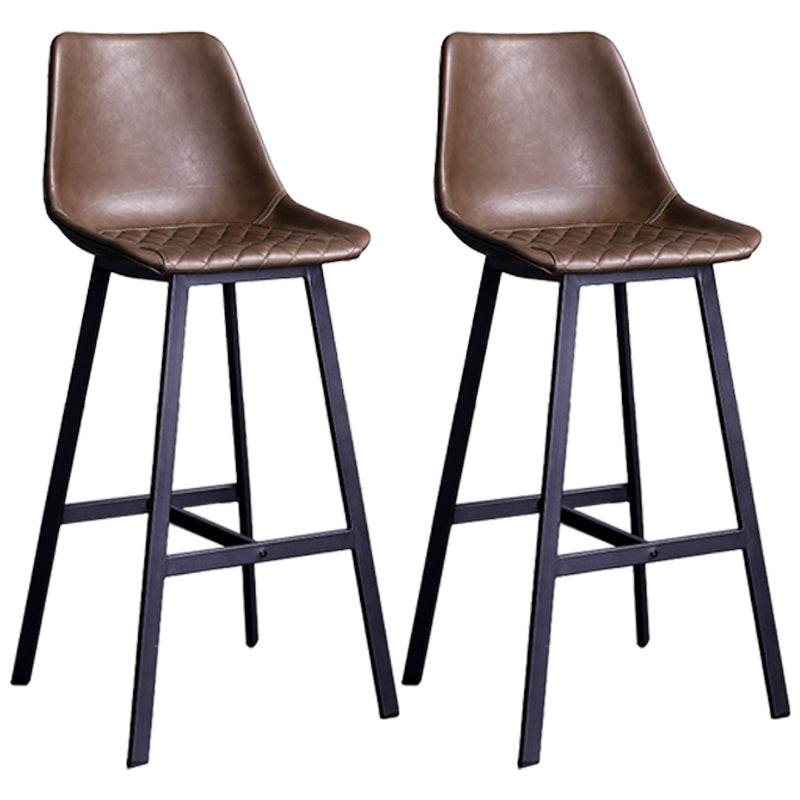 Distressed Leather Low Back Barstool Industrial Indoor Tall Stool with Bucket Seat Dark Khaki 2 Piece Set Bar Stool(30"H) Clearhalo 'Bar Furniture' 'Bar Stools' 'bar_stools' 'furn' 'furn_bar_stools' 'furniture_bar_stools' 'Kitchen & Dining Furniture' 'kitchen&dining_furn' 'kitchen' 'kitchen_furn' Furniture' 4392117