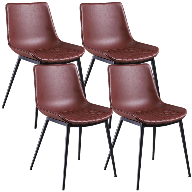 Distressed Leather Low Back Barstool Industrial Indoor Tall Stool with Bucket Seat Burgundy 4 Piece Set Short Stool(18"H) Clearhalo 'Bar Furniture' 'Bar Stools' 'bar_stools' 'furn' 'furn_bar_stools' 'furniture_bar_stools' 'Kitchen & Dining Furniture' 'kitchen&dining_furn' 'kitchen' 'kitchen_furn' Furniture' 4392119
