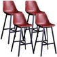 Distressed Leather Low Back Barstool Industrial Indoor Tall Stool with Bucket Seat Burgundy 4 Piece Set Counter Stool(26"H) Clearhalo 'Bar Furniture' 'Bar Stools' 'bar_stools' 'furn' 'furn_bar_stools' 'furniture_bar_stools' 'Kitchen & Dining Furniture' 'kitchen&dining_furn' 'kitchen' 'kitchen_furn' Furniture' 4392123