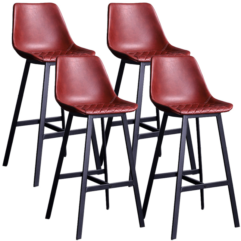 Distressed Leather Low Back Barstool Industrial Indoor Tall Stool with Bucket Seat Burgundy 4 Piece Set Counter Stool(26"H) Clearhalo 'Bar Furniture' 'Bar Stools' 'bar_stools' 'furn' 'furn_bar_stools' 'furniture_bar_stools' 'Kitchen & Dining Furniture' 'kitchen&dining_furn' 'kitchen' 'kitchen_furn' Furniture' 4392123