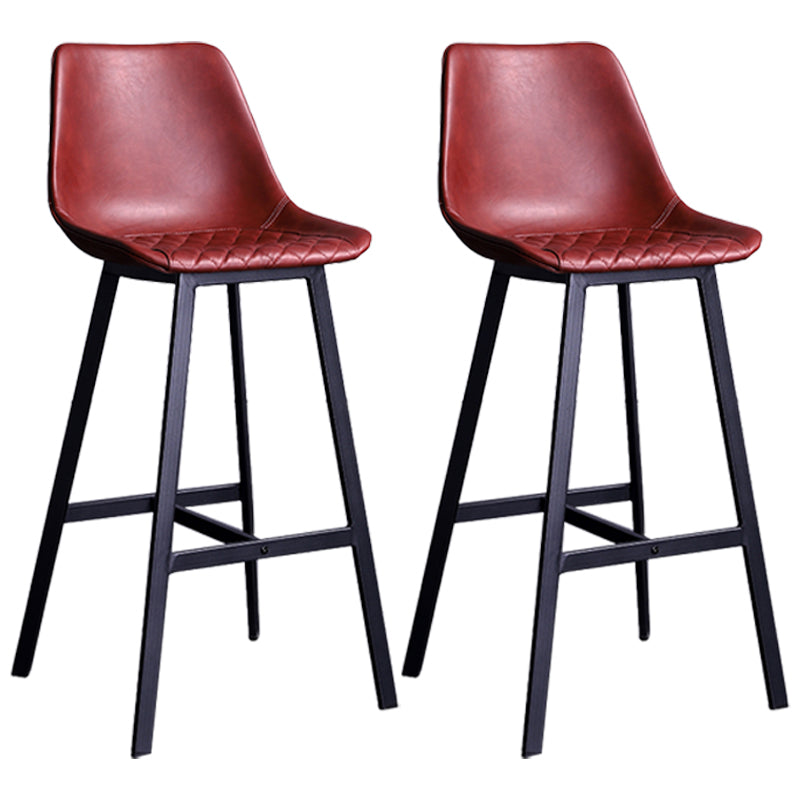 Distressed Leather Low Back Barstool Industrial Indoor Tall Stool with Bucket Seat Burgundy 2 Piece Set Counter Stool(26"H) Clearhalo 'Bar Furniture' 'Bar Stools' 'bar_stools' 'furn' 'furn_bar_stools' 'furniture_bar_stools' 'Kitchen & Dining Furniture' 'kitchen&dining_furn' 'kitchen' 'kitchen_furn' Furniture' 4392125