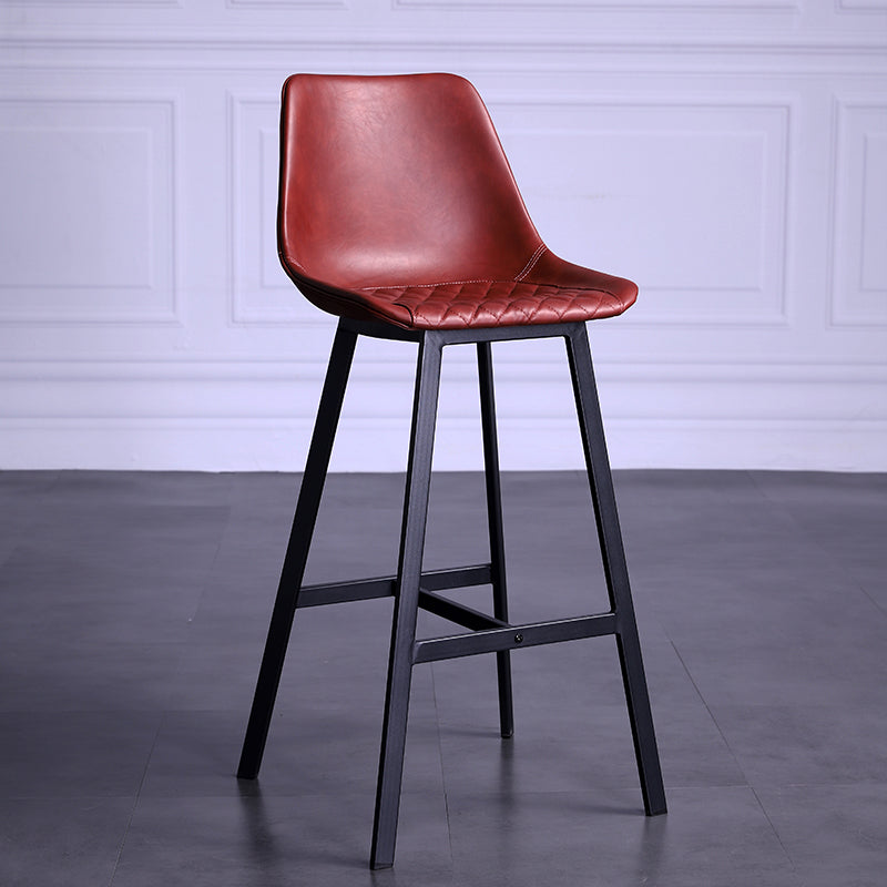 Distressed Leather Low Back Barstool Industrial Indoor Tall Stool with Bucket Seat Burgundy 1 Piece Bar Stool(30"H) Clearhalo 'Bar Furniture' 'Bar Stools' 'bar_stools' 'furn' 'furn_bar_stools' 'furniture_bar_stools' 'Kitchen & Dining Furniture' 'kitchen&dining_furn' 'kitchen' 'kitchen_furn' Furniture' 4392127