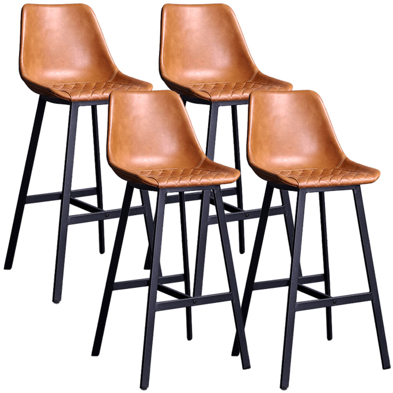 Distressed Leather Low Back Barstool Industrial Indoor Tall Stool with Bucket Seat Brown 4 Piece Set Counter Stool(26"H) Clearhalo 'Bar Furniture' 'Bar Stools' 'bar_stools' 'furn' 'furn_bar_stools' 'furniture_bar_stools' 'Kitchen & Dining Furniture' 'kitchen&dining_furn' 'kitchen' 'kitchen_furn' Furniture' 4392141