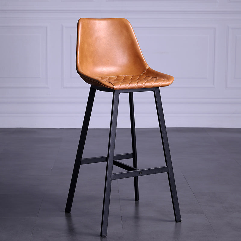 Distressed Leather Low Back Barstool Industrial Indoor Tall Stool with Bucket Seat Brown 1 Piece Bar Stool(30"H) Clearhalo 'Bar Furniture' 'Bar Stools' 'bar_stools' 'furn' 'furn_bar_stools' 'furniture_bar_stools' 'Kitchen & Dining Furniture' 'kitchen&dining_furn' 'kitchen' 'kitchen_furn' Furniture' 4392145