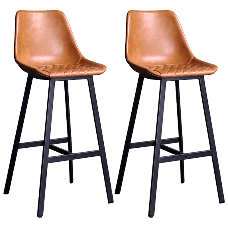 Distressed Leather Low Back Barstool Industrial Indoor Tall Stool with Bucket Seat Brown 2 Piece Set Bar Stool(30"H) Clearhalo 'Bar Furniture' 'Bar Stools' 'bar_stools' 'furn' 'furn_bar_stools' 'furniture_bar_stools' 'Kitchen & Dining Furniture' 'kitchen&dining_furn' 'kitchen' 'kitchen_furn' Furniture' 4392146
