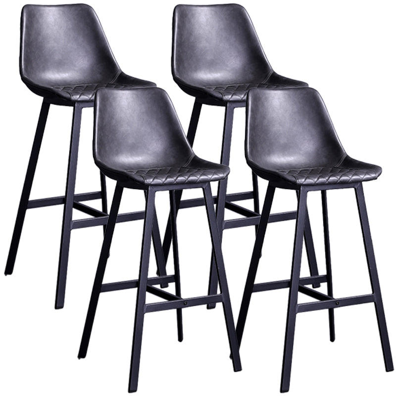 Distressed Leather Low Back Barstool Industrial Indoor Tall Stool with Bucket Seat Dark Gray-Black 4 Piece Set Bar Stool(30"H) Clearhalo 'Bar Furniture' 'Bar Stools' 'bar_stools' 'furn' 'furn_bar_stools' 'furniture_bar_stools' 'Kitchen & Dining Furniture' 'kitchen&dining_furn' 'kitchen' 'kitchen_furn' Furniture' 4392153