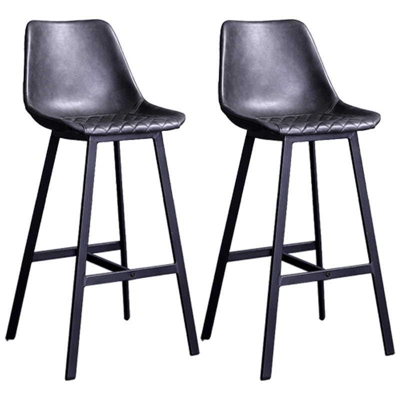 Distressed Leather Low Back Barstool Industrial Indoor Tall Stool with Bucket Seat Dark Gray-Black 2 Piece Set Bar Stool(30"H) Clearhalo 'Bar Furniture' 'Bar Stools' 'bar_stools' 'furn' 'furn_bar_stools' 'furniture_bar_stools' 'Kitchen & Dining Furniture' 'kitchen&dining_furn' 'kitchen' 'kitchen_furn' Furniture' 4392155