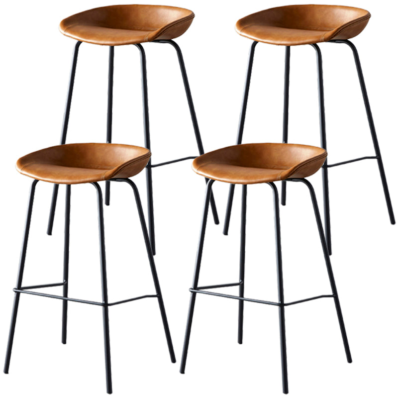 Industrial Metal Distressed Barstool Indoor Tall Stool with Leather Seat Brown 4 Piece Set Counter Stool(26"H) Clearhalo 'Bar Furniture' 'Bar Stools' 'bar_stools' 'furn' 'furn_bar_stools' 'furniture_bar_stools' 'Kitchen & Dining Furniture' 'kitchen&dining_furn' 'kitchen' 'kitchen_furn' Furniture' 4392324
