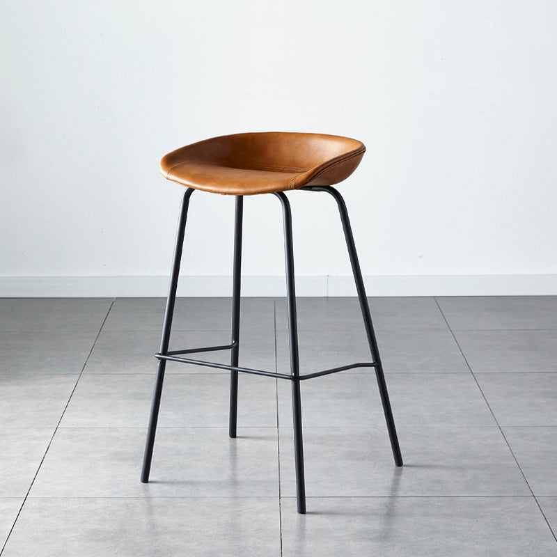 Industrial Metal Distressed Barstool Indoor Tall Stool with Leather Seat Brown 1 Piece Counter Stool(26"H) Clearhalo 'Bar Furniture' 'Bar Stools' 'bar_stools' 'furn' 'furn_bar_stools' 'furniture_bar_stools' 'Kitchen & Dining Furniture' 'kitchen&dining_furn' 'kitchen' 'kitchen_furn' Furniture' 4392326