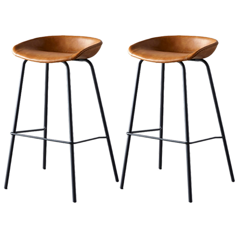 Industrial Metal Distressed Barstool Indoor Tall Stool with Leather Seat Brown 2 Piece Set Counter Stool(26"H) Clearhalo 'Bar Furniture' 'Bar Stools' 'bar_stools' 'furn' 'furn_bar_stools' 'furniture_bar_stools' 'Kitchen & Dining Furniture' 'kitchen&dining_furn' 'kitchen' 'kitchen_furn' Furniture' 4392327