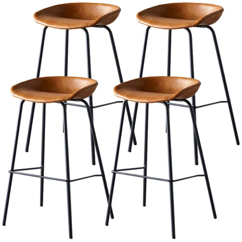 Industrial Metal Distressed Barstool Indoor Tall Stool with Leather Seat Brown 4 Piece Set Bar Stool(30"H) Clearhalo 'Bar Furniture' 'Bar Stools' 'bar_stools' 'furn' 'furn_bar_stools' 'furniture_bar_stools' 'Kitchen & Dining Furniture' 'kitchen&dining_furn' 'kitchen' 'kitchen_furn' Furniture' 4392329