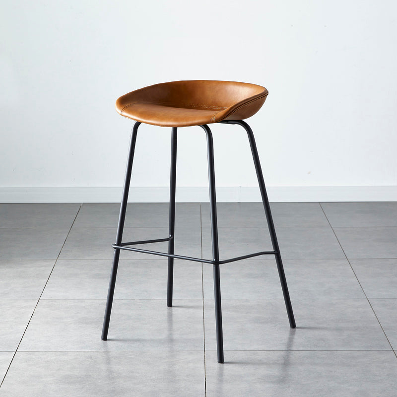 Industrial Metal Distressed Barstool Indoor Tall Stool with Leather Seat Brown 1 Piece Bar Stool(30"H) Clearhalo 'Bar Furniture' 'Bar Stools' 'bar_stools' 'furn' 'furn_bar_stools' 'furniture_bar_stools' 'Kitchen & Dining Furniture' 'kitchen&dining_furn' 'kitchen' 'kitchen_furn' Furniture' 4392332