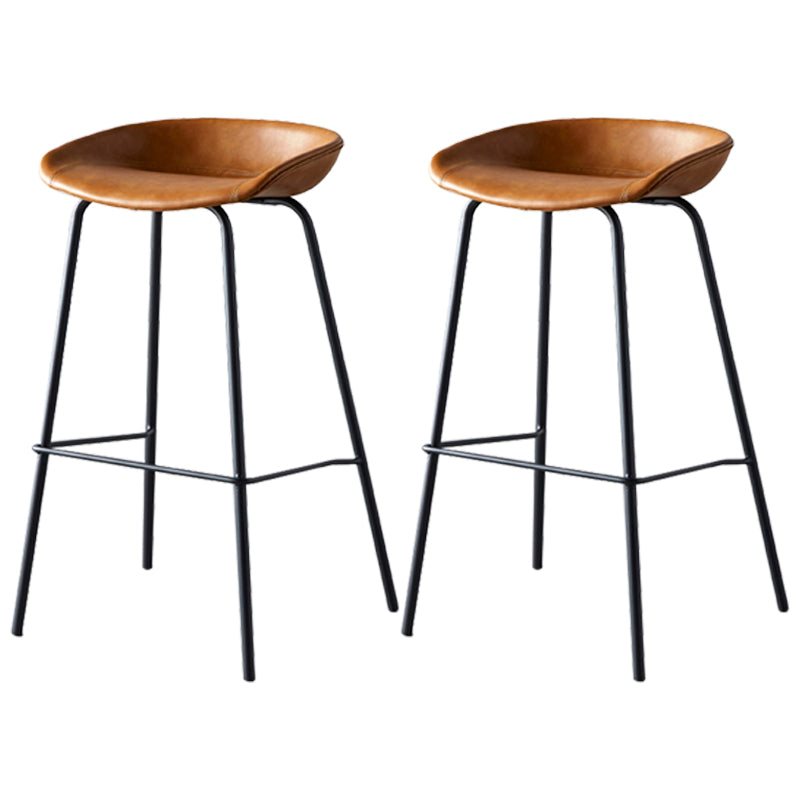 Industrial Metal Distressed Barstool Indoor Tall Stool with Leather Seat Brown 2 Piece Set Bar Stool(30"H) Clearhalo 'Bar Furniture' 'Bar Stools' 'bar_stools' 'furn' 'furn_bar_stools' 'furniture_bar_stools' 'Kitchen & Dining Furniture' 'kitchen&dining_furn' 'kitchen' 'kitchen_furn' Furniture' 4392333