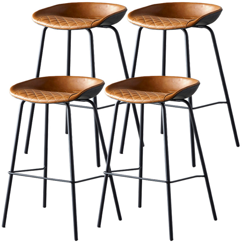 Industrial Metal Distressed Barstool Indoor Tall Stool with Leather Seat Yellow-Brown 4 Piece Set Counter Stool(26"H) Clearhalo 'Bar Furniture' 'Bar Stools' 'bar_stools' 'furn' 'furn_bar_stools' 'furniture_bar_stools' 'Kitchen & Dining Furniture' 'kitchen&dining_furn' 'kitchen' 'kitchen_furn' Furniture' 4392354