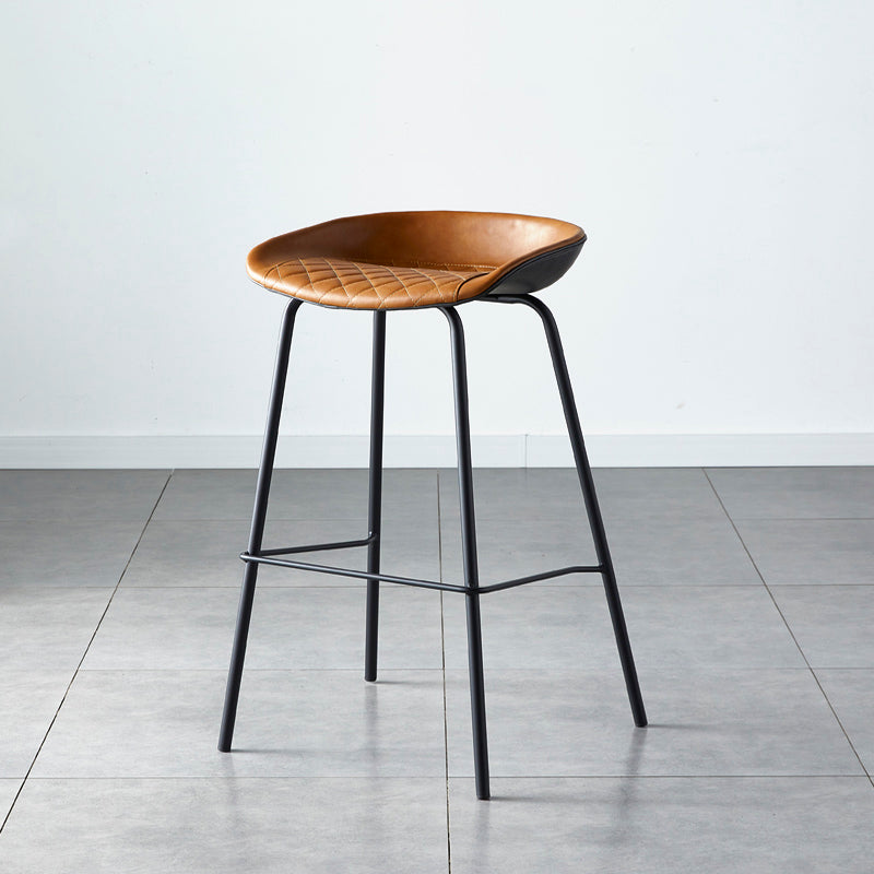 Industrial Metal Distressed Barstool Indoor Tall Stool with Leather Seat Yellow-Brown 1 Piece Counter Stool(26"H) Clearhalo 'Bar Furniture' 'Bar Stools' 'bar_stools' 'furn' 'furn_bar_stools' 'furniture_bar_stools' 'Kitchen & Dining Furniture' 'kitchen&dining_furn' 'kitchen' 'kitchen_furn' Furniture' 4392355