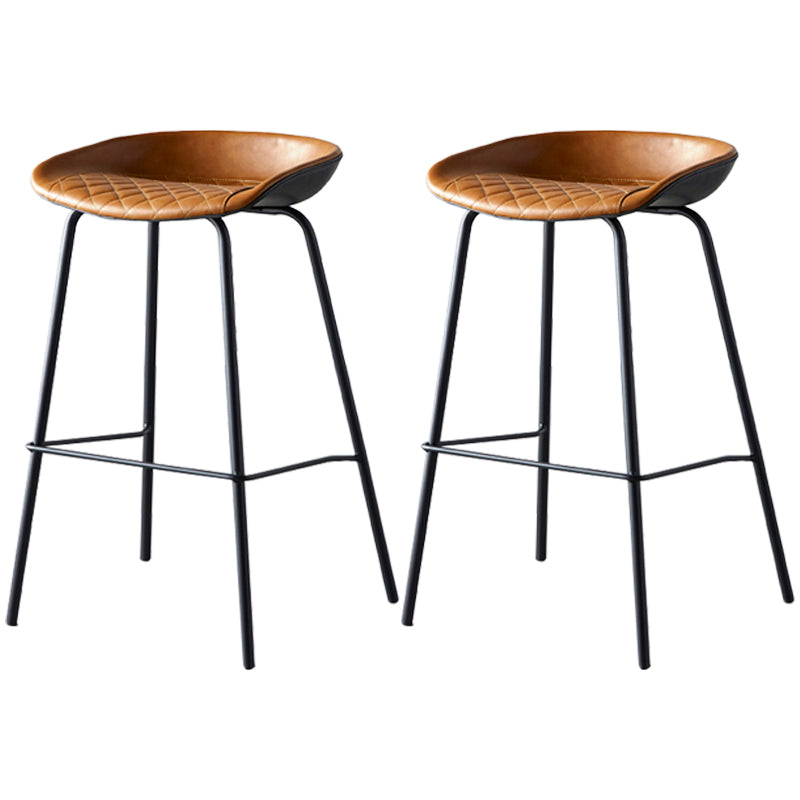 Industrial Metal Distressed Barstool Indoor Tall Stool with Leather Seat Yellow-Brown 2 Piece Set Counter Stool(26"H) Clearhalo 'Bar Furniture' 'Bar Stools' 'bar_stools' 'furn' 'furn_bar_stools' 'furniture_bar_stools' 'Kitchen & Dining Furniture' 'kitchen&dining_furn' 'kitchen' 'kitchen_furn' Furniture' 4392356