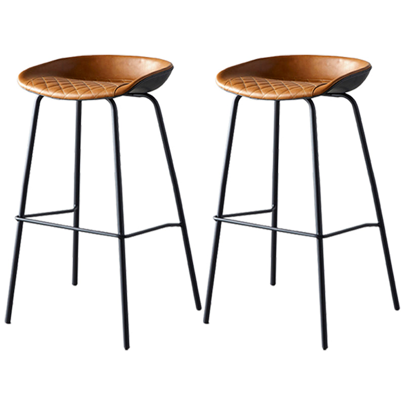Industrial Metal Distressed Barstool Indoor Tall Stool with Leather Seat Yellow-Brown 2 Piece Set Bar Stool(30"H) Clearhalo 'Bar Furniture' 'Bar Stools' 'bar_stools' 'furn' 'furn_bar_stools' 'furniture_bar_stools' 'Kitchen & Dining Furniture' 'kitchen&dining_furn' 'kitchen' 'kitchen_furn' Furniture' 4392359