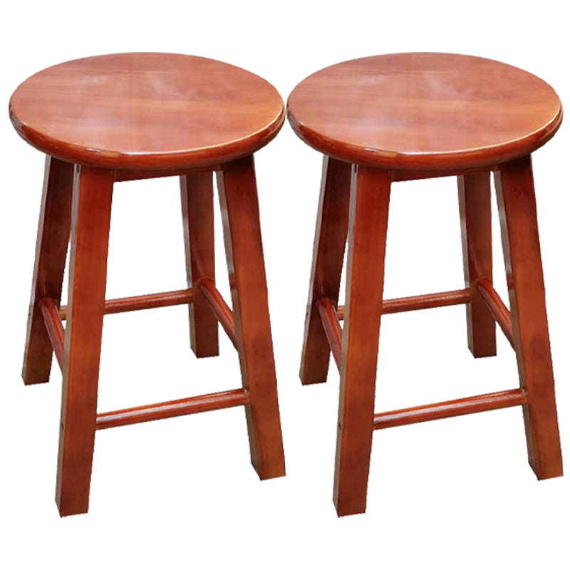 Industrial Wood Simple Retro Barstool Indoor Tall Stool with Round Seat Red Brown 2 Piece Set Short Stool(18"H) Clearhalo 'Bar Furniture' 'Bar Stools' 'bar_stools' 'furn' 'furn_bar_stools' 'furniture_bar_stools' 'Kitchen & Dining Furniture' 'kitchen&dining_furn' 'kitchen' 'kitchen_furn' Furniture' 4392405