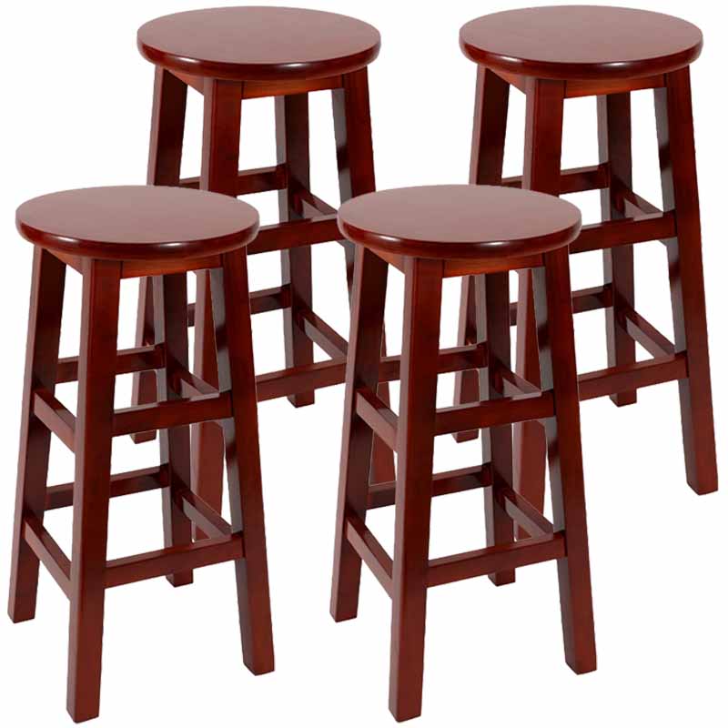 Industrial Wood Simple Retro Barstool Indoor Tall Stool with Round Seat Red Brown 4 Piece Set Counter Stool (24"H) Clearhalo 'Bar Furniture' 'Bar Stools' 'bar_stools' 'furn' 'furn_bar_stools' 'furniture_bar_stools' 'Kitchen & Dining Furniture' 'kitchen&dining_furn' 'kitchen' 'kitchen_furn' Furniture' 4392409