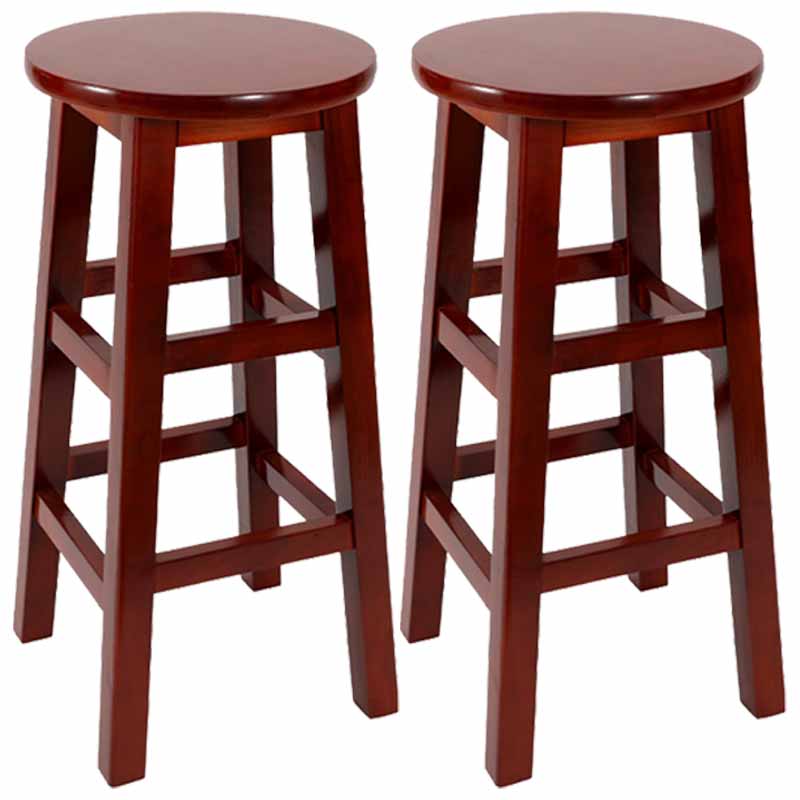 Industrial Wood Simple Retro Barstool Indoor Tall Stool with Round Seat Red Brown 2 Piece Set Counter Stool (24"H) Clearhalo 'Bar Furniture' 'Bar Stools' 'bar_stools' 'furn' 'furn_bar_stools' 'furniture_bar_stools' 'Kitchen & Dining Furniture' 'kitchen&dining_furn' 'kitchen' 'kitchen_furn' Furniture' 4392411
