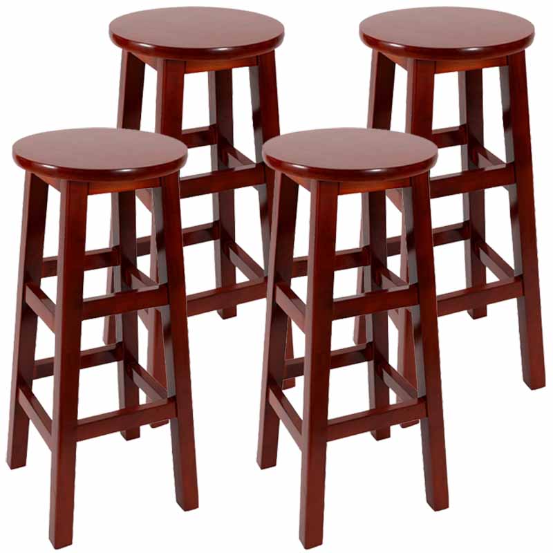 Industrial Wood Simple Retro Barstool Indoor Tall Stool with Round Seat Red Brown 4 Piece Set Bar Stool (28" H) Clearhalo 'Bar Furniture' 'Bar Stools' 'bar_stools' 'furn' 'furn_bar_stools' 'furniture_bar_stools' 'Kitchen & Dining Furniture' 'kitchen&dining_furn' 'kitchen' 'kitchen_furn' Furniture' 4392412