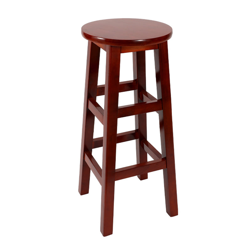 Industrial Wood Simple Retro Barstool Indoor Tall Stool with Round Seat Red Brown 1 Piece Bar Stool (28" H) Clearhalo 'Bar Furniture' 'Bar Stools' 'bar_stools' 'furn' 'furn_bar_stools' 'furniture_bar_stools' 'Kitchen & Dining Furniture' 'kitchen&dining_furn' 'kitchen' 'kitchen_furn' Furniture' 4392413