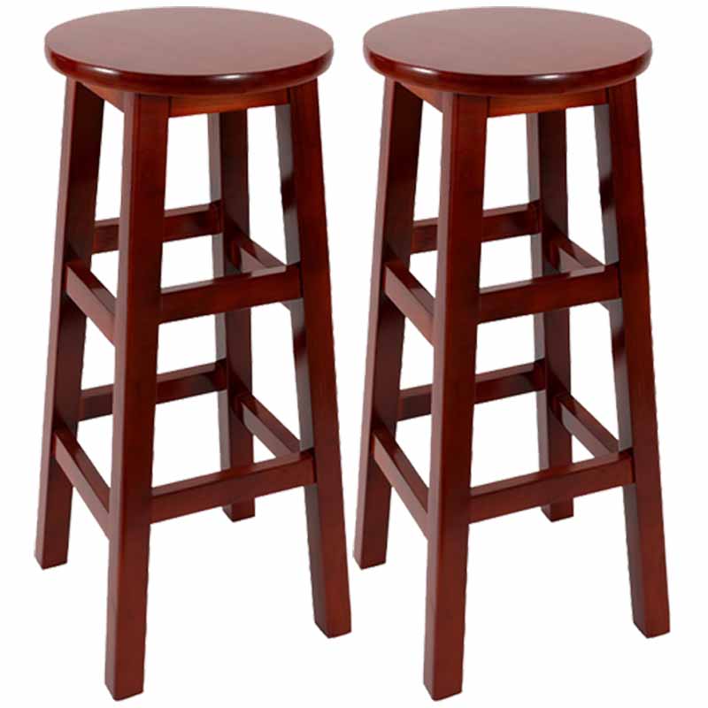 Industrial Wood Simple Retro Barstool Indoor Tall Stool with Round Seat Red Brown 2 Piece Set Bar Stool (28" H) Clearhalo 'Bar Furniture' 'Bar Stools' 'bar_stools' 'furn' 'furn_bar_stools' 'furniture_bar_stools' 'Kitchen & Dining Furniture' 'kitchen&dining_furn' 'kitchen' 'kitchen_furn' Furniture' 4392414