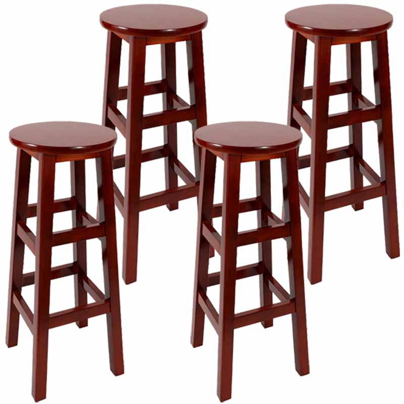 Industrial Wood Simple Retro Barstool Indoor Tall Stool with Round Seat Red Brown 4 Piece Set Bar Stool(31"H) Clearhalo 'Bar Furniture' 'Bar Stools' 'bar_stools' 'furn' 'furn_bar_stools' 'furniture_bar_stools' 'Kitchen & Dining Furniture' 'kitchen&dining_furn' 'kitchen' 'kitchen_furn' Furniture' 4392415