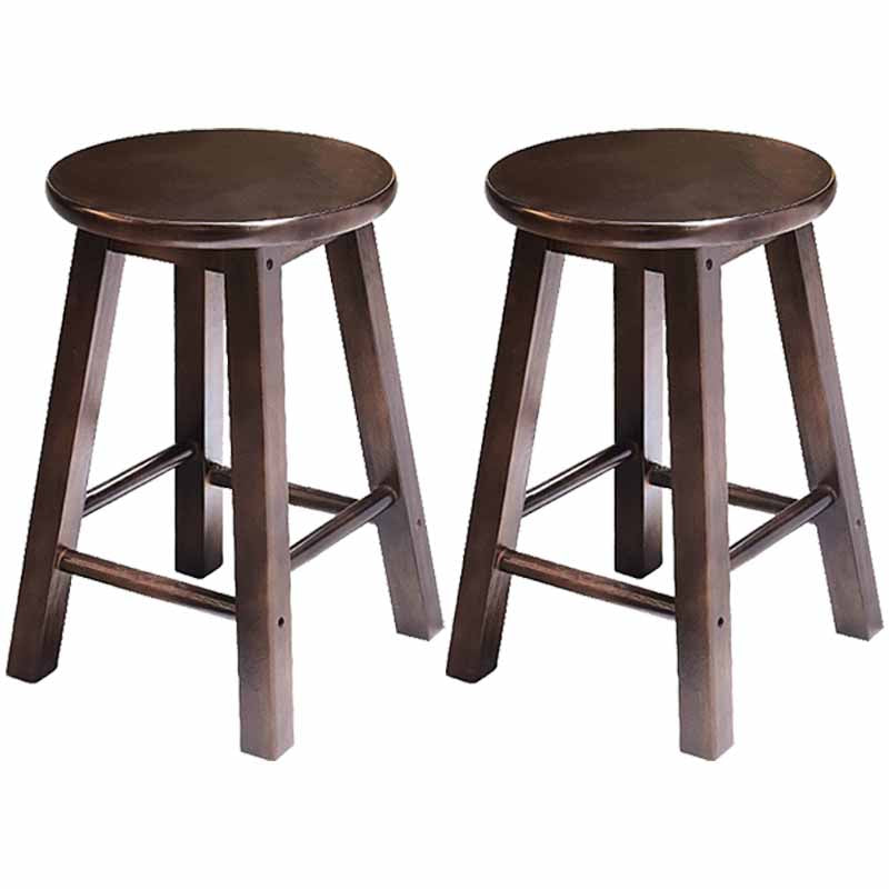 Industrial Wood Simple Retro Barstool Indoor Tall Stool with Round Seat Walnut 2 Piece Set Short Stool(20"H) Clearhalo 'Bar Furniture' 'Bar Stools' 'bar_stools' 'furn' 'furn_bar_stools' 'furniture_bar_stools' 'Kitchen & Dining Furniture' 'kitchen&dining_furn' 'kitchen' 'kitchen_furn' Furniture' 4392426