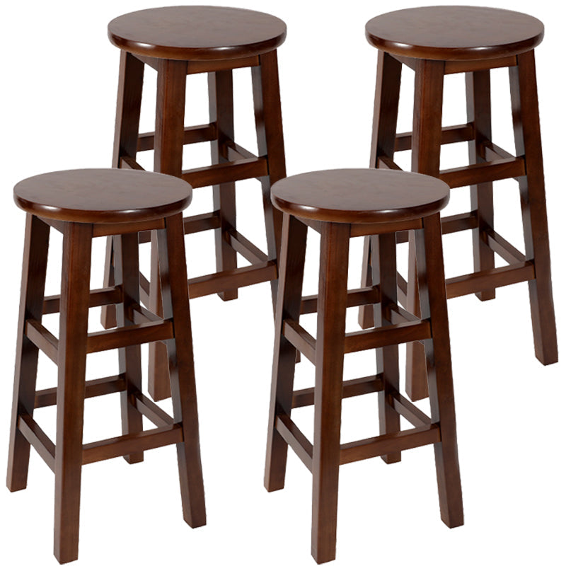 Industrial Wood Simple Retro Barstool Indoor Tall Stool with Round Seat Walnut 4 Piece Set Counter Stool (24"H) Clearhalo 'Bar Furniture' 'Bar Stools' 'bar_stools' 'furn' 'furn_bar_stools' 'furniture_bar_stools' 'Kitchen & Dining Furniture' 'kitchen&dining_furn' 'kitchen' 'kitchen_furn' Furniture' 4392427