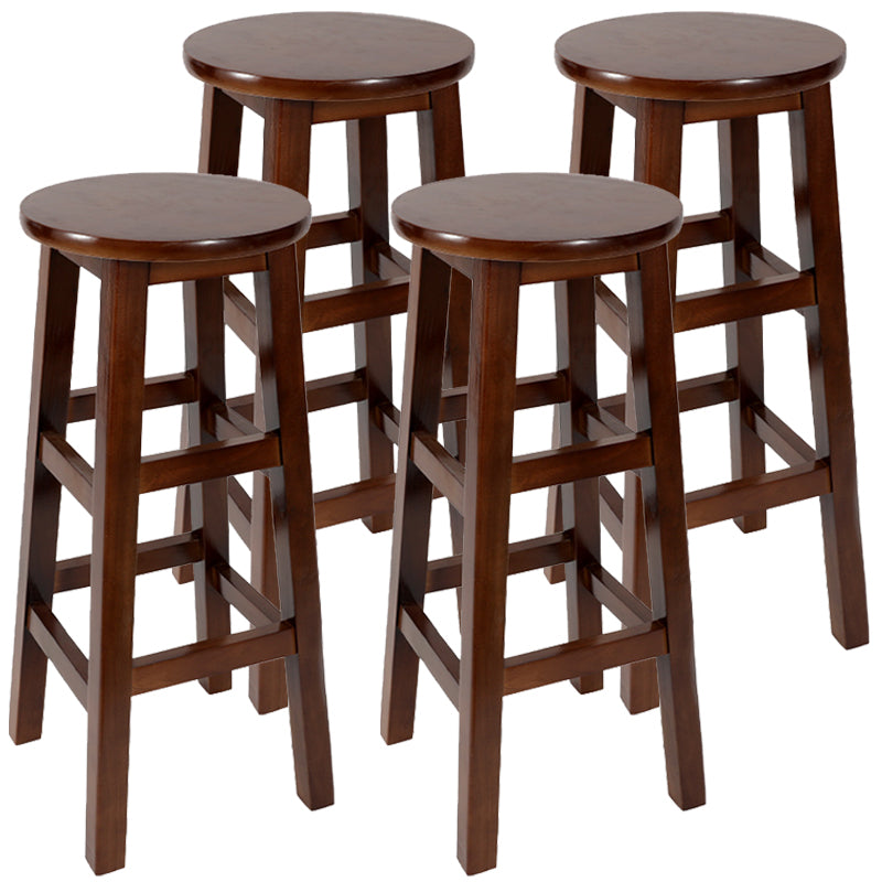Industrial Wood Simple Retro Barstool Indoor Tall Stool with Round Seat Walnut 4 Piece Set Bar Stool (28" H) Clearhalo 'Bar Furniture' 'Bar Stools' 'bar_stools' 'furn' 'furn_bar_stools' 'furniture_bar_stools' 'Kitchen & Dining Furniture' 'kitchen&dining_furn' 'kitchen' 'kitchen_furn' Furniture' 4392430
