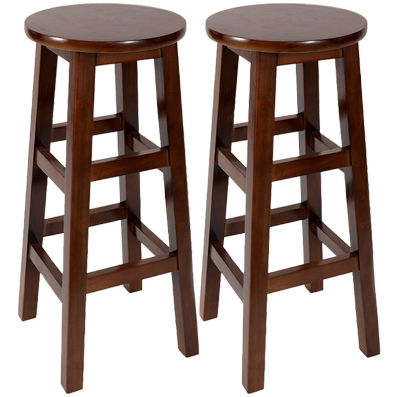 Industrial Wood Simple Retro Barstool Indoor Tall Stool with Round Seat Walnut 2 Piece Set Bar Stool (28" H) Clearhalo 'Bar Furniture' 'Bar Stools' 'bar_stools' 'furn' 'furn_bar_stools' 'furniture_bar_stools' 'Kitchen & Dining Furniture' 'kitchen&dining_furn' 'kitchen' 'kitchen_furn' Furniture' 4392432