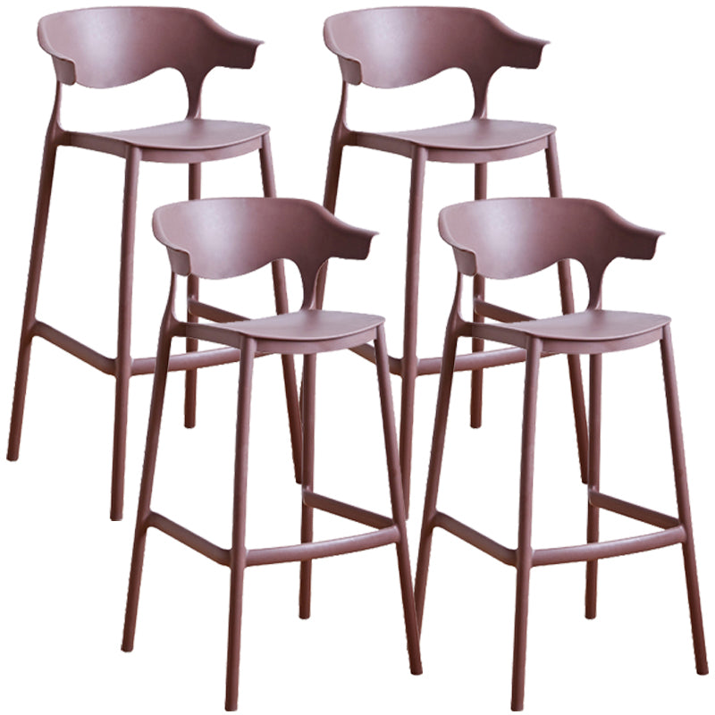 Stackable Plastic Indoor Counter Stools Low Back Scandinavian Bar Stools with 4 Legs Brown 4 Piece Set Bar Stool(30"H) Clearhalo 'Bar Furniture' 'Bar Stools' 'bar_stools' 'furn' 'furn_bar_stools' 'furniture_bar_stools' 'Kitchen & Dining Furniture' 'kitchen&dining_furn' 'kitchen' 'kitchen_furn' Furniture' 4392483
