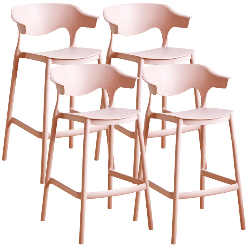 Stackable Plastic Indoor Counter Stools Low Back Scandinavian Bar Stools with 4 Legs Pink 4 Piece Set Counter Stool(26"H) Clearhalo 'Bar Furniture' 'Bar Stools' 'bar_stools' 'furn' 'furn_bar_stools' 'furniture_bar_stools' 'Kitchen & Dining Furniture' 'kitchen&dining_furn' 'kitchen' 'kitchen_furn' Furniture' 4392489