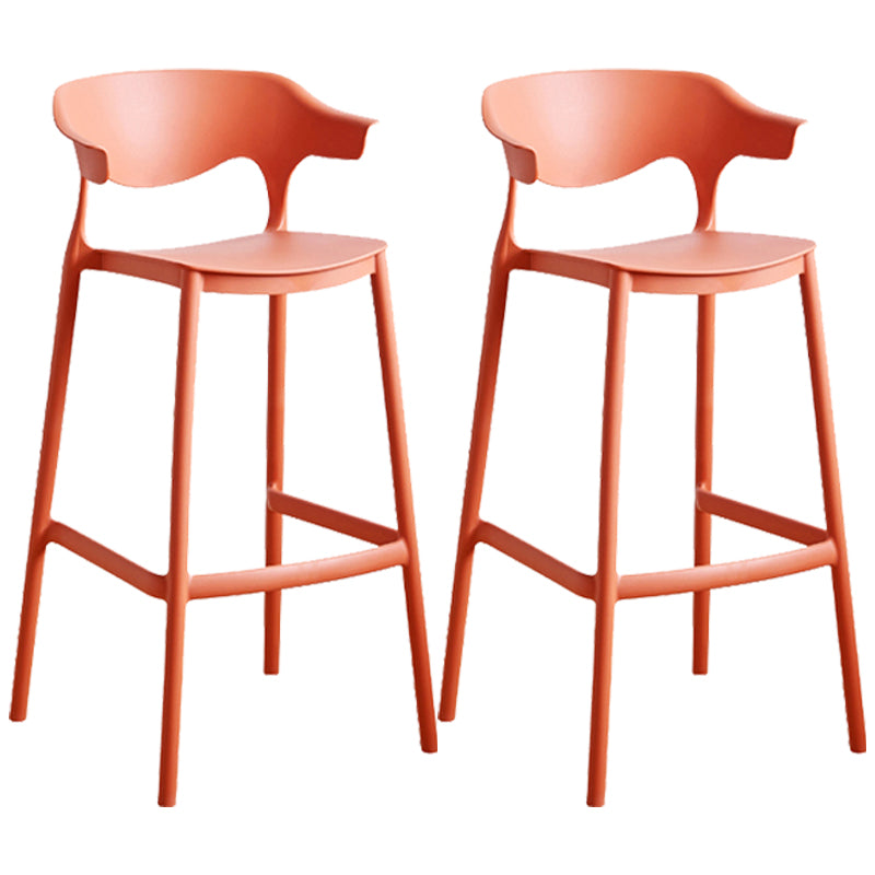 Stackable Plastic Indoor Counter Stools Low Back Scandinavian Bar Stools with 4 Legs Orange 2 Piece Set Bar Stool(30"H) Clearhalo 'Bar Furniture' 'Bar Stools' 'bar_stools' 'furn' 'furn_bar_stools' 'furniture_bar_stools' 'Kitchen & Dining Furniture' 'kitchen&dining_furn' 'kitchen' 'kitchen_furn' Furniture' 4392517