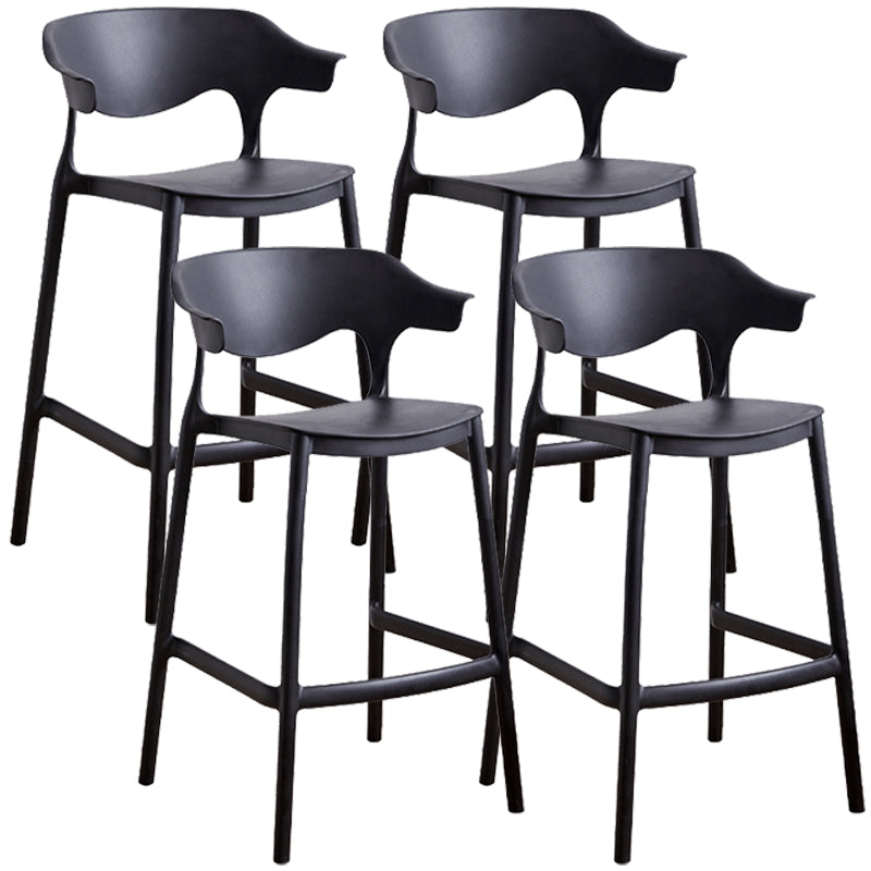 Stackable Plastic Indoor Counter Stools Low Back Scandinavian Bar Stools with 4 Legs Black 4 Piece Set Counter Stool(26"H) Clearhalo 'Bar Furniture' 'Bar Stools' 'bar_stools' 'furn' 'furn_bar_stools' 'furniture_bar_stools' 'Kitchen & Dining Furniture' 'kitchen&dining_furn' 'kitchen' 'kitchen_furn' Furniture' 4392518