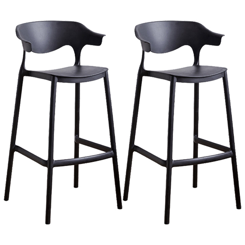 Stackable Plastic Indoor Counter Stools Low Back Scandinavian Bar Stools with 4 Legs Black 2 Piece Set Bar Stool(30"H) Clearhalo 'Bar Furniture' 'Bar Stools' 'bar_stools' 'furn' 'furn_bar_stools' 'furniture_bar_stools' 'Kitchen & Dining Furniture' 'kitchen&dining_furn' 'kitchen' 'kitchen_furn' Furniture' 4392523